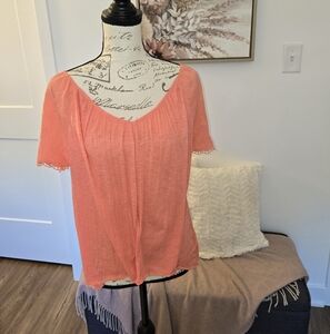 American Eagle Outfitters Coral Lace Sleeve Blouse